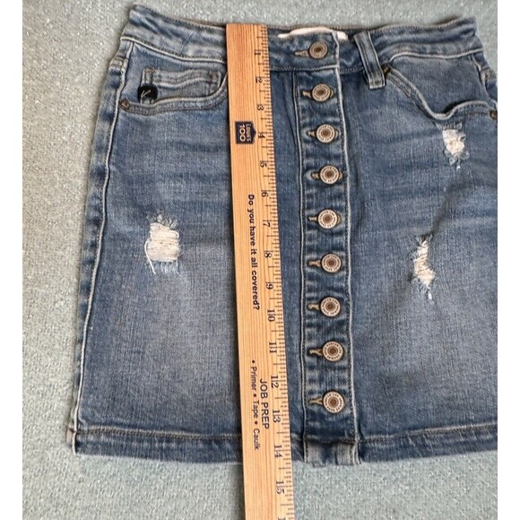 KanCan Cute Distressed Button Front‎ Blue Stretchy Denim Skirt Women's Size 25 - Picture 9 of 13